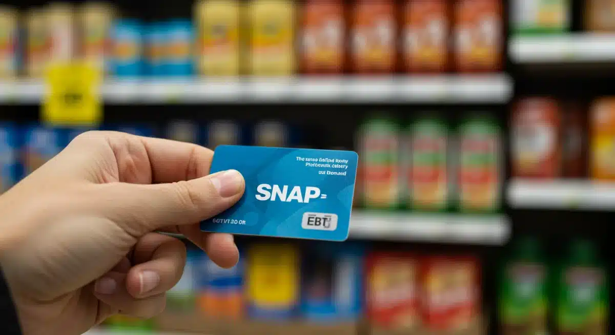 EBT card being swiped at a grocery store checkout