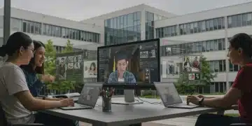 Students learning online with diverse digital interfaces and a university background