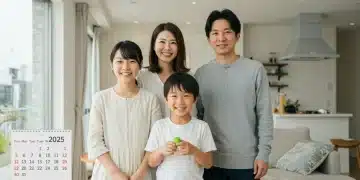 Happy family with two children in a bright living room, symbolizing financial security with the Child Tax Credit 2025.