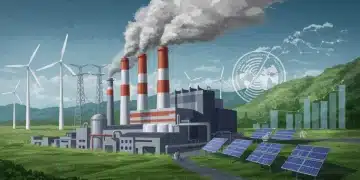 Illustration of EPA regulations impacting US industries with green energy and economic charts.