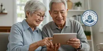 Social Security Changes 2025: Maximize Your Benefits Senior couple reviewing Social Security benefit information on a tablet, symbolizing financial planning for 2025 changes.