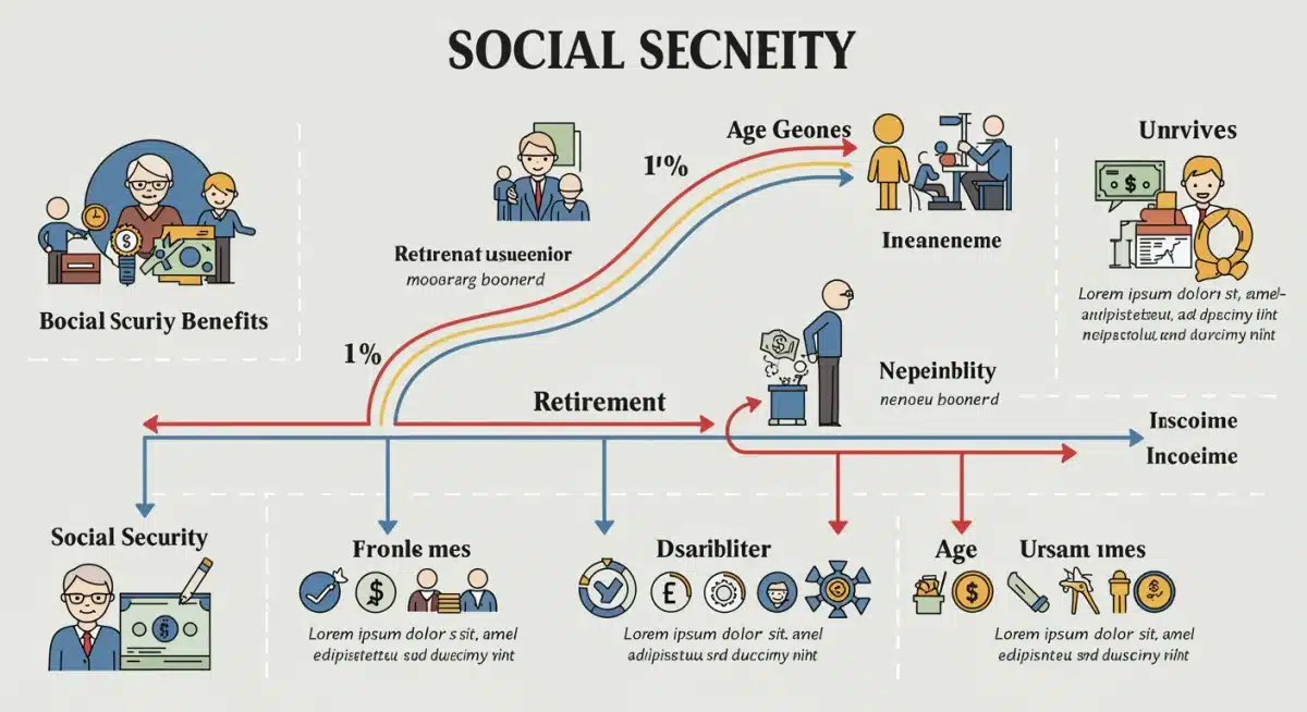 Infographic showing Social Security benefit adjustments by age and income, highlighting changes in 2025.