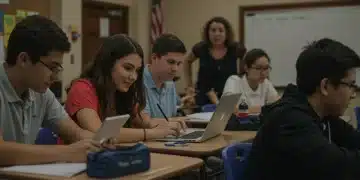 2025 National Education Policy Updates: What Every US Student & Educator Needs to Know Students and educators collaborating in a modern classroom, illustrating the 2025 education policy updates.