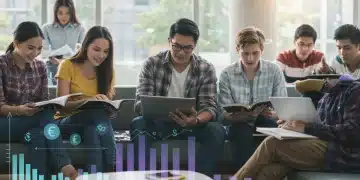 College students studying in a library, symbolizing the pursuit of higher education and financial aid.