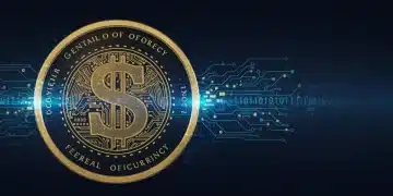 Digital dollar coin with Federal Reserve logo, symbolizing increased CBDC research funding