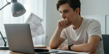 Student reviewing tax documents and educational expenses on a laptop for 2026 tax season