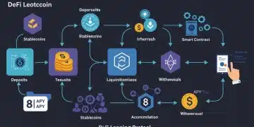 Maximizing 2026 Investment Returns: DeFi Lending 8% APY Stablecoins Infographic illustrating stablecoin flow in a DeFi lending protocol with 8% APY
