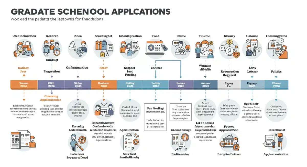 Graduate school application timeline for 2026 admissions, detailing key strategic steps.