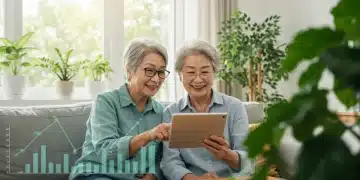 Couple planning retirement finances on a tablet, optimizing 2026 Social Security benefits.