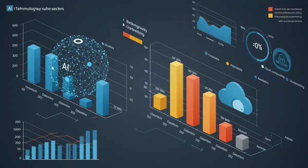 Infographic detailing projected growth rates for technology sub-sectors like AI, cybersecurity, and cloud computing.