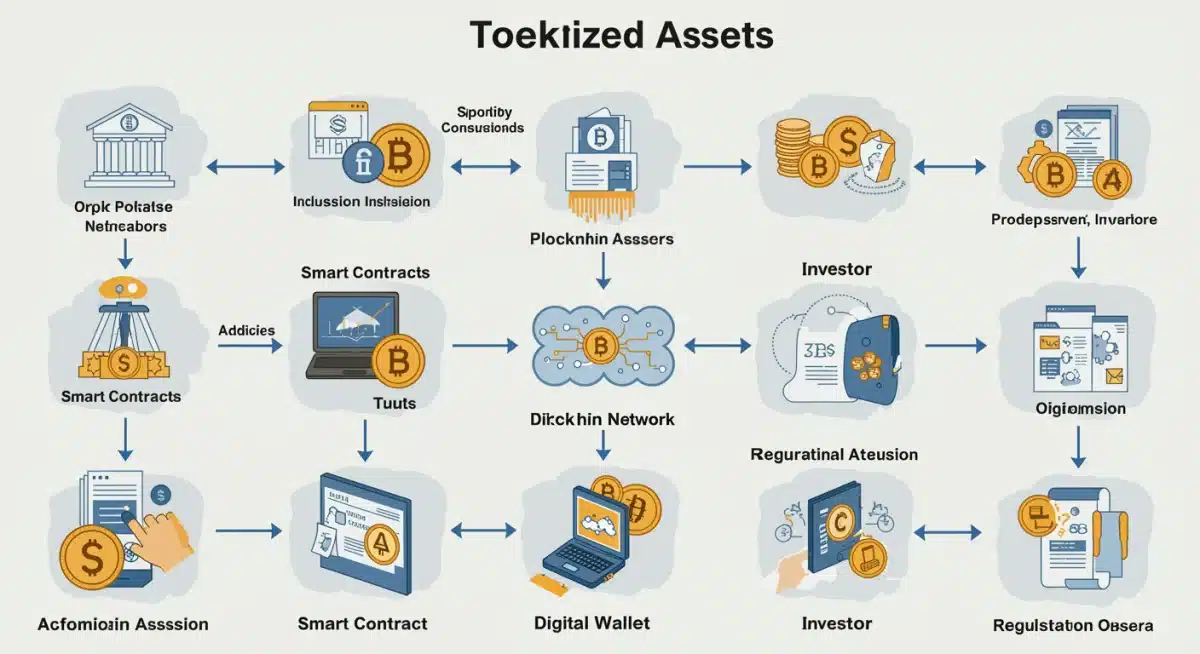 Infographic showing the lifecycle of tokenized assets on a blockchain