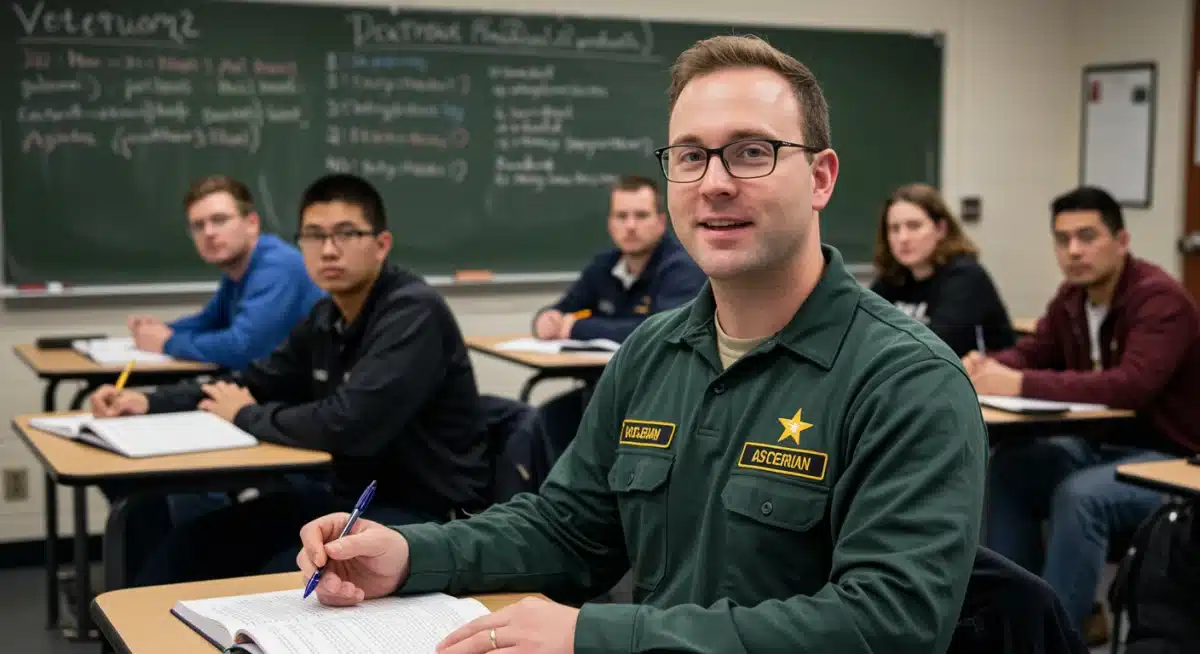 Veteran student engaged in a modern classroom, highlighting education benefits and career growth.