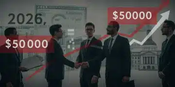 Entrepreneurs securing a federal small business loan in 2026, with financial growth symbols.