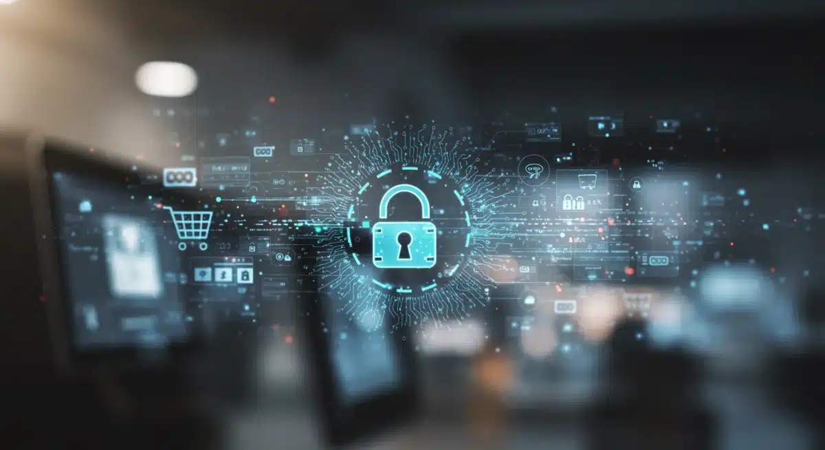 Digital lock icon symbolizing data privacy and secure online transactions