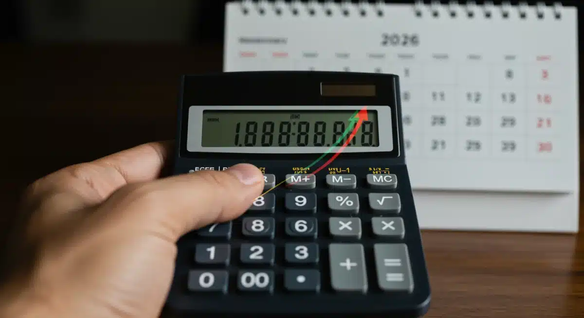 Hand holding calculator showing 1.8 percent increase for disability benefits in 2026.