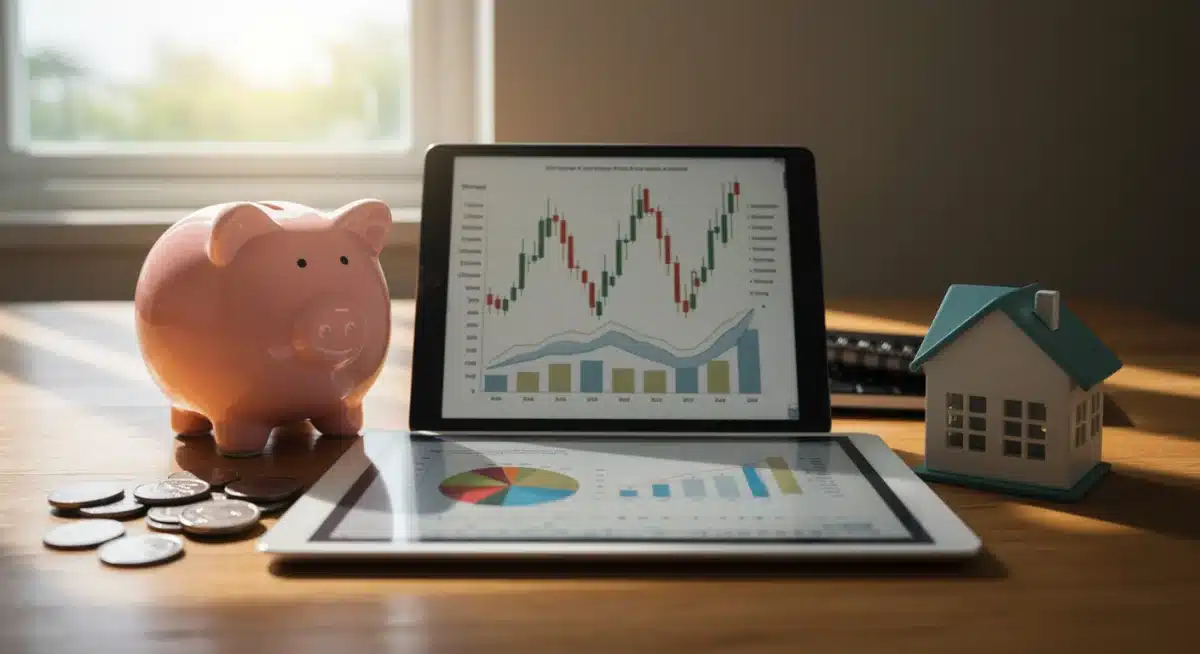 Diverse investment vehicles for retirement savings including piggy bank and stock chart.
