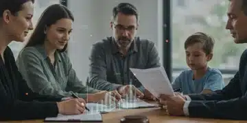 Family discussing estate planning documents with financial advisor