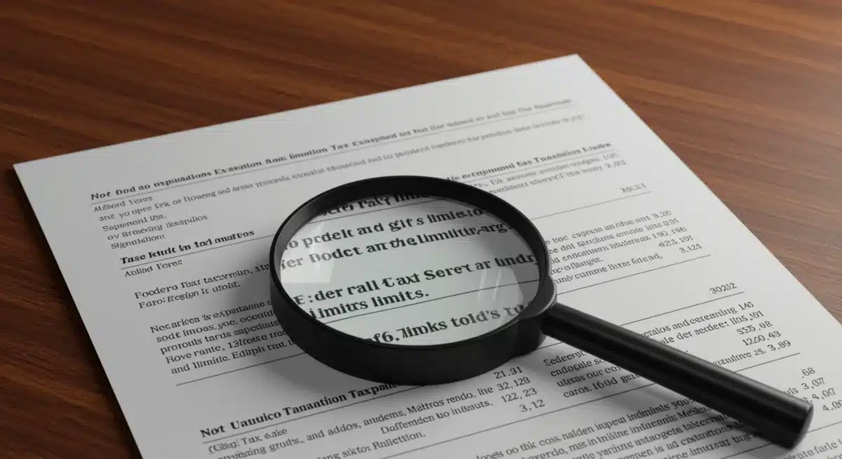 Close-up of legal document showing federal tax exemptions and gift tax limits