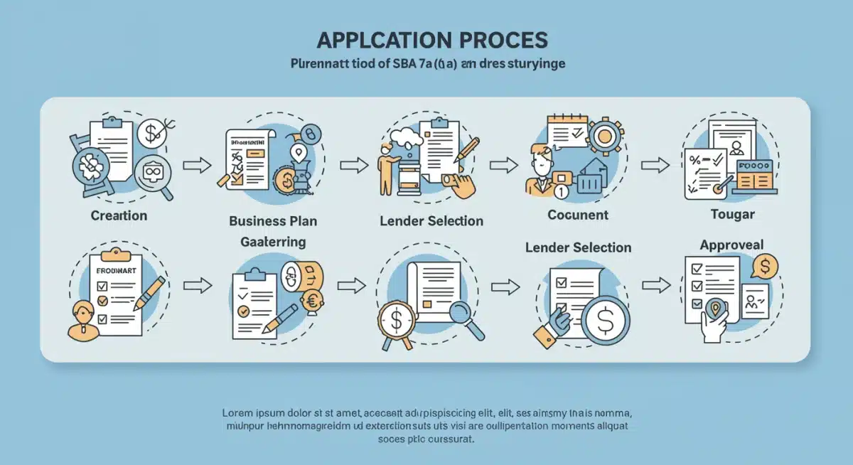 Infographic showing the step-by-step SBA 7(a) loan application process.