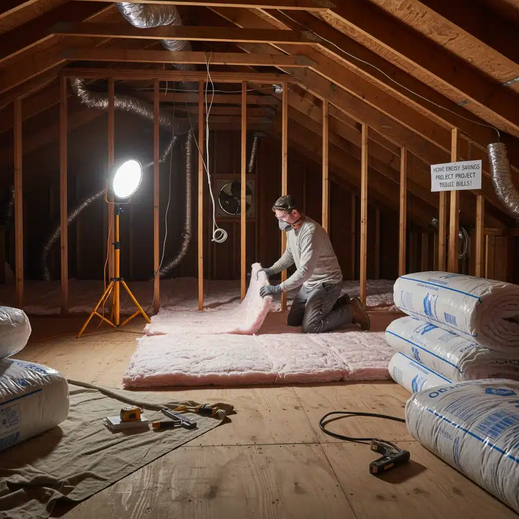 Contractor installing insulation for home energy efficiency