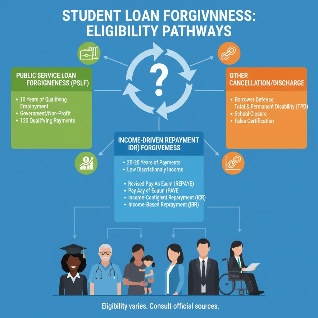 Infographic detailing eligibility criteria for student loan forgiveness programs