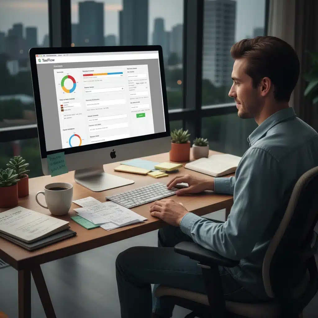 Person using online tax software for electronic filing.