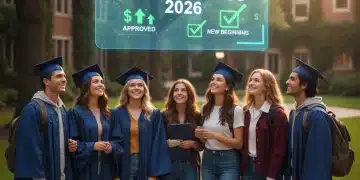 Students optimistically viewing a digital display of student loan forgiveness 2026 information