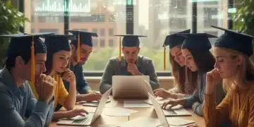 Students reviewing loan forgiveness documents on a laptop