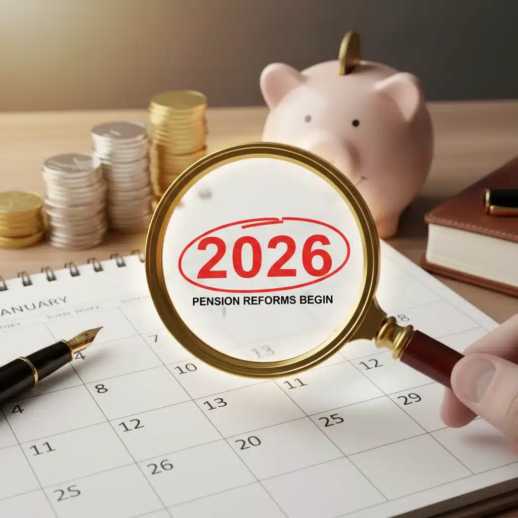 Calendar with 2026 highlighted, symbolizing future pension adjustments and financial planning.