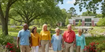 Happy retirees walking in a park, symbolizing secure pension benefits and financial stability.