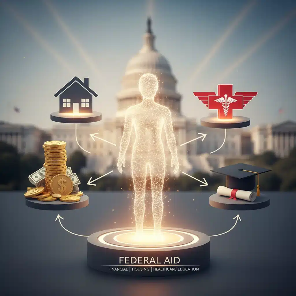 Infographic showing various types of federal aid and support programs.