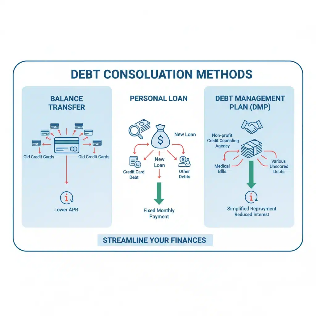 Infographic comparing various debt consolidation methods
