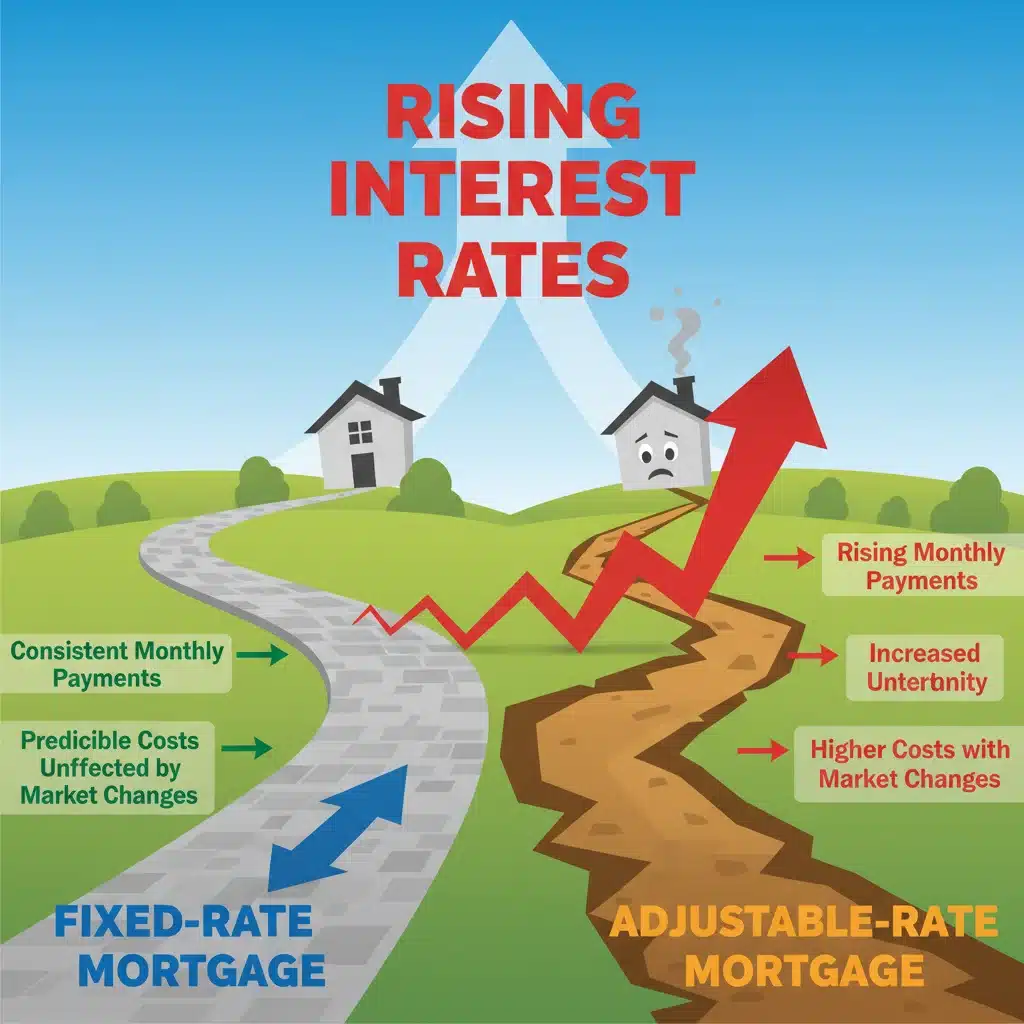 Diagram comparing fixed-rate and adjustable-rate mortgage pathways.