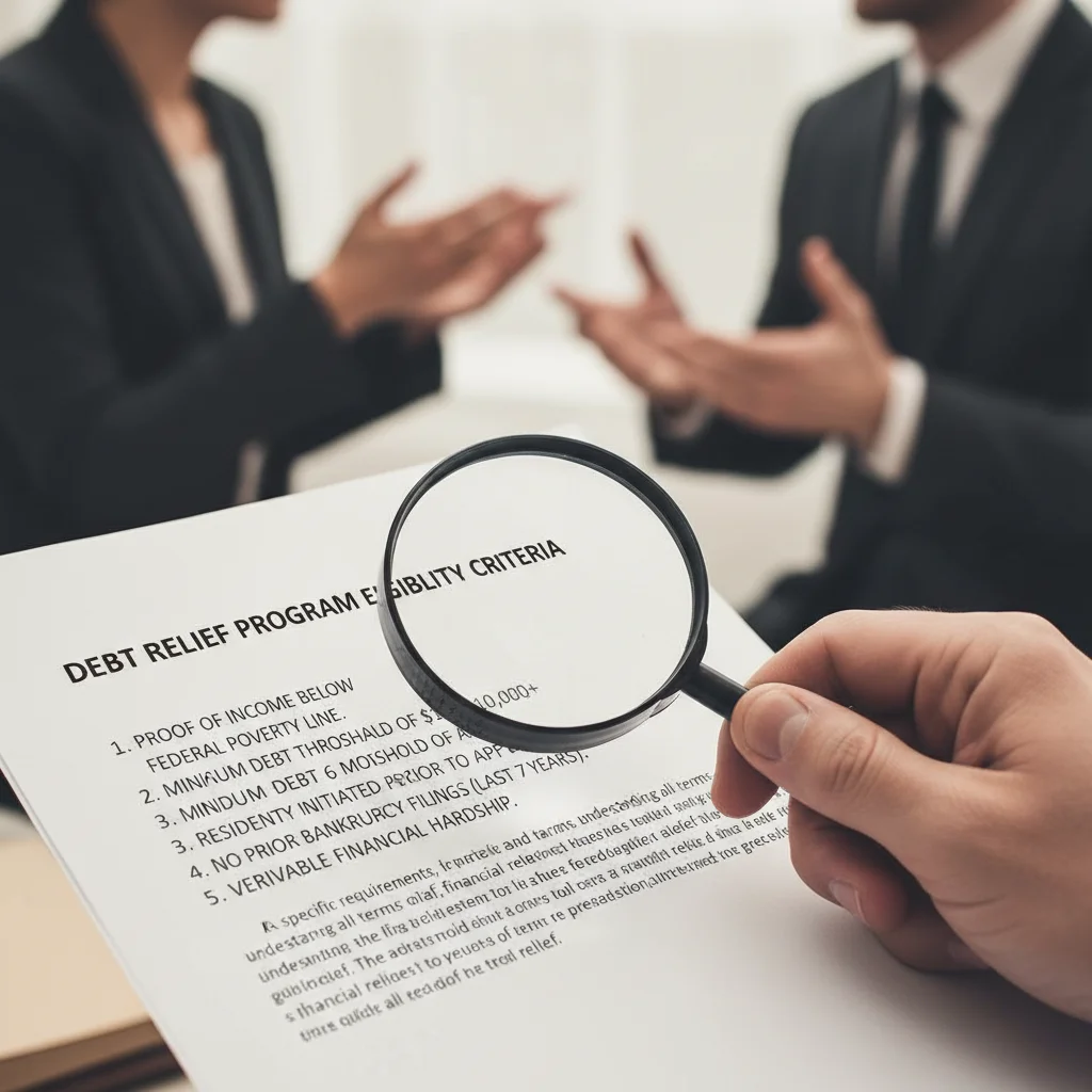 Magnifying glass examining student loan forgiveness eligibility criteria.