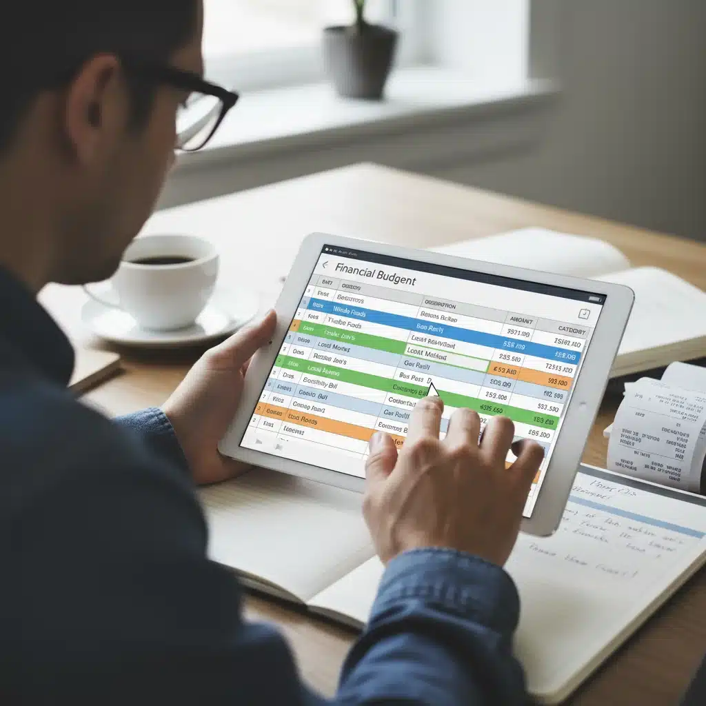 Person tracking expenses with budgeting app to manage inflation