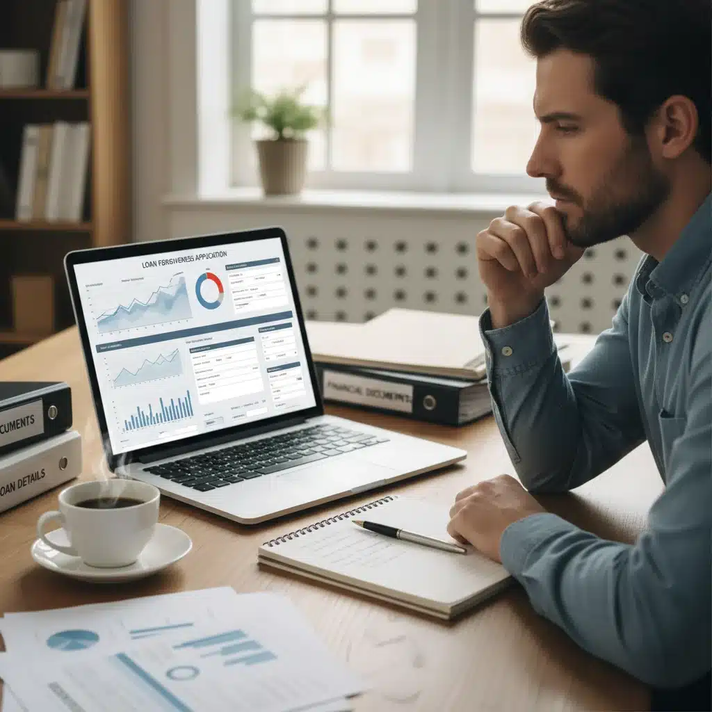 Person reviewing financial documents for student loan forgiveness application.