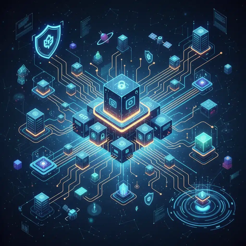 Illustration of a secure and decentralized blockchain network