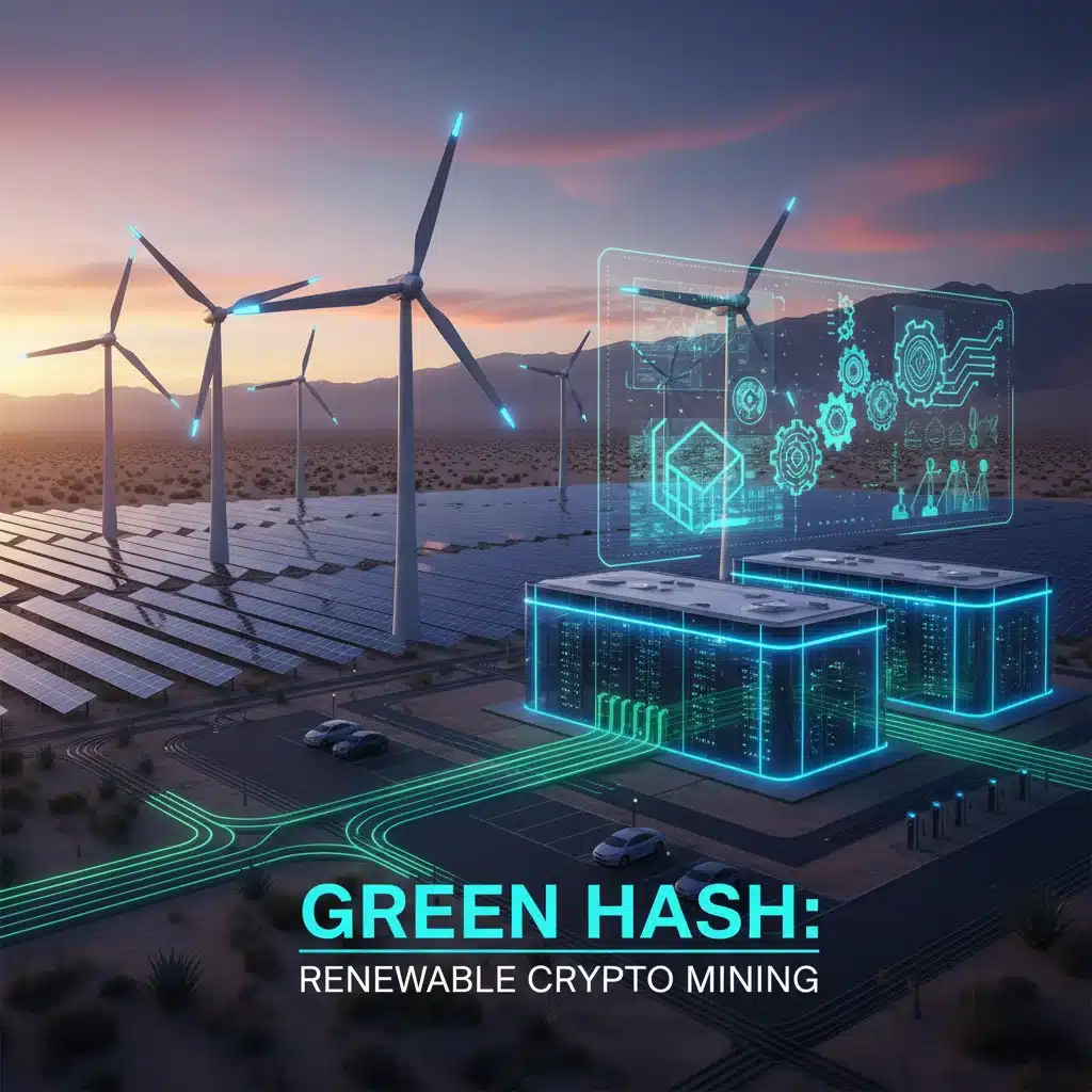Renewable energy sources powering a cryptocurrency mining operation