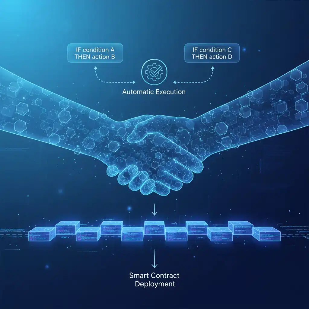 Diagram illustrating smart contract workflow and automated execution