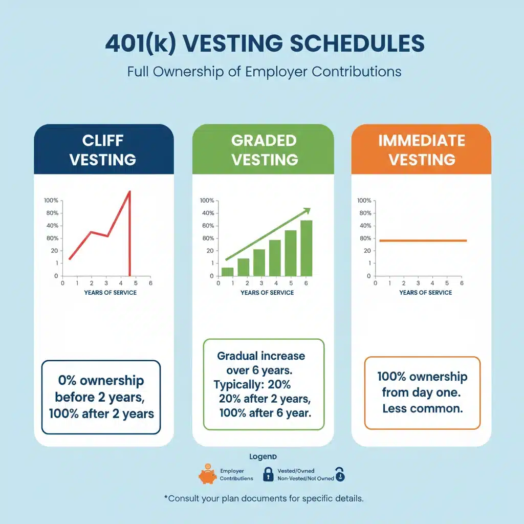 Infographic explaining 401k vesting schedules