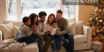 Family reviewing utility bill, relieved by LIHEAP heating credit
