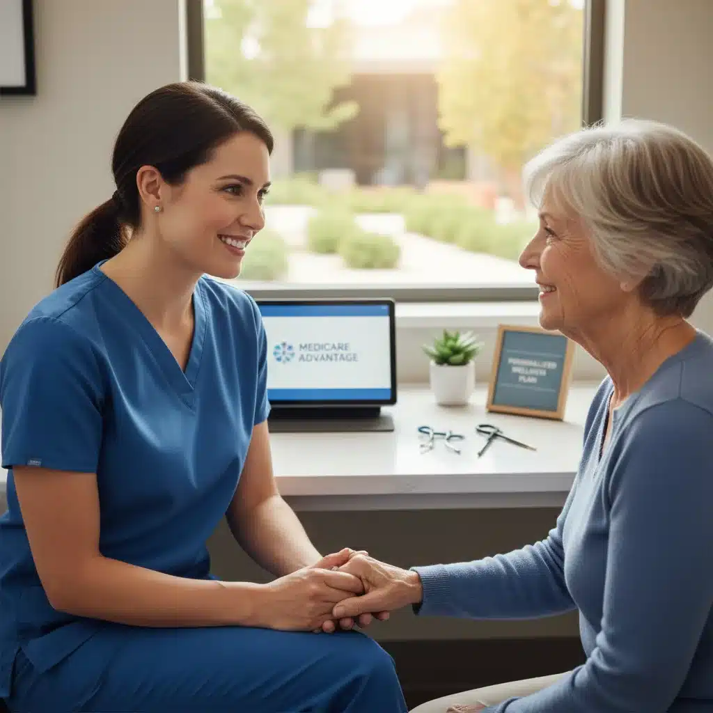 Healthcare professional providing personalized care to an elderly patient in a clinic.